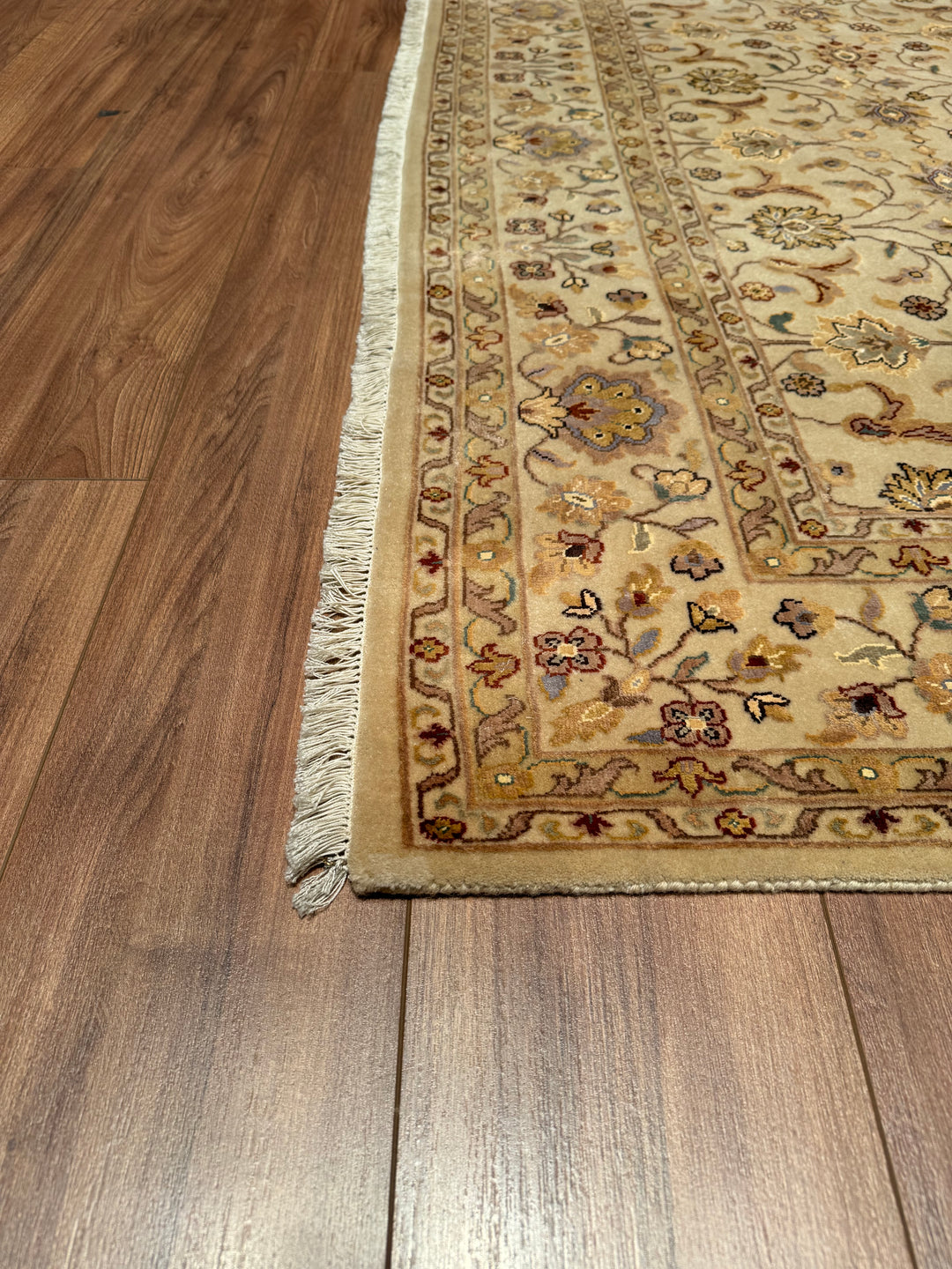 Indian Owl Original Hand Woven Beige Wool Bamboo Carpet 170x243 4.13 Square Meters - 5x8 ft