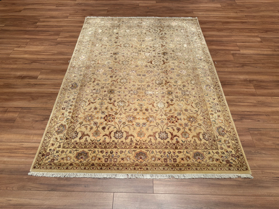 Indian Owl Original Hand Woven Beige Wool Bamboo Carpet 170x243 4.13 Square Meters - 5x8 ft