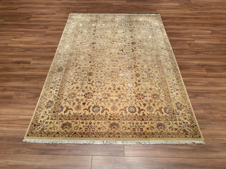 Indian Owl Original Hand Woven Beige Wool Bamboo Carpet 170x243 4.13 Square Meters - 5x8 ft