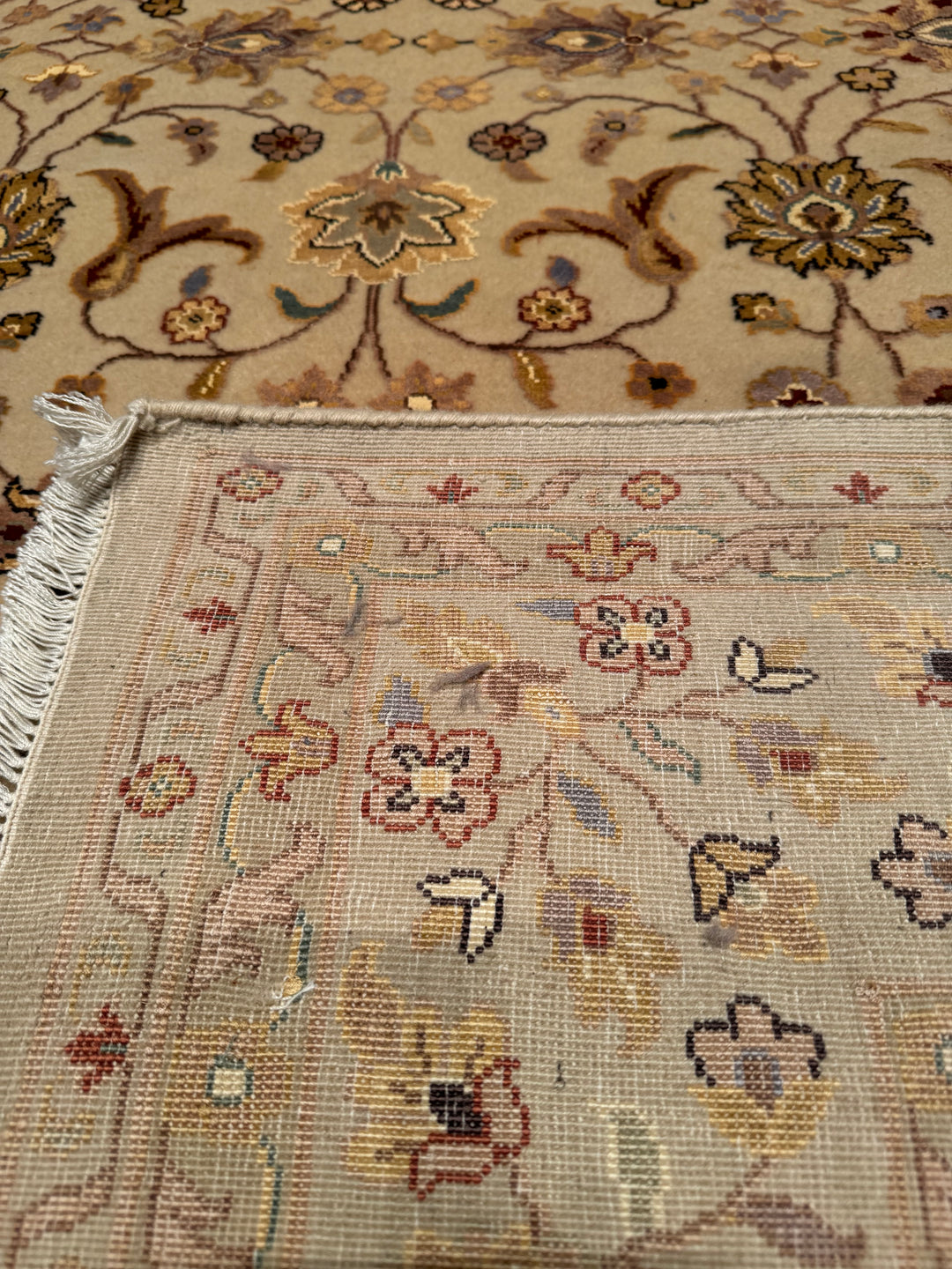 Indian Owl Original Hand Woven Beige Wool Bamboo Carpet 170x243 4.13 Square Meters - 5x8 ft