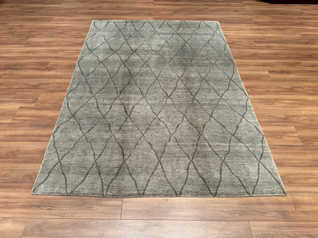 Diamond Original Hand Woven Gray Wool Bamboo Carpet 171x244 4.17 Square Meters - 5x8 ft