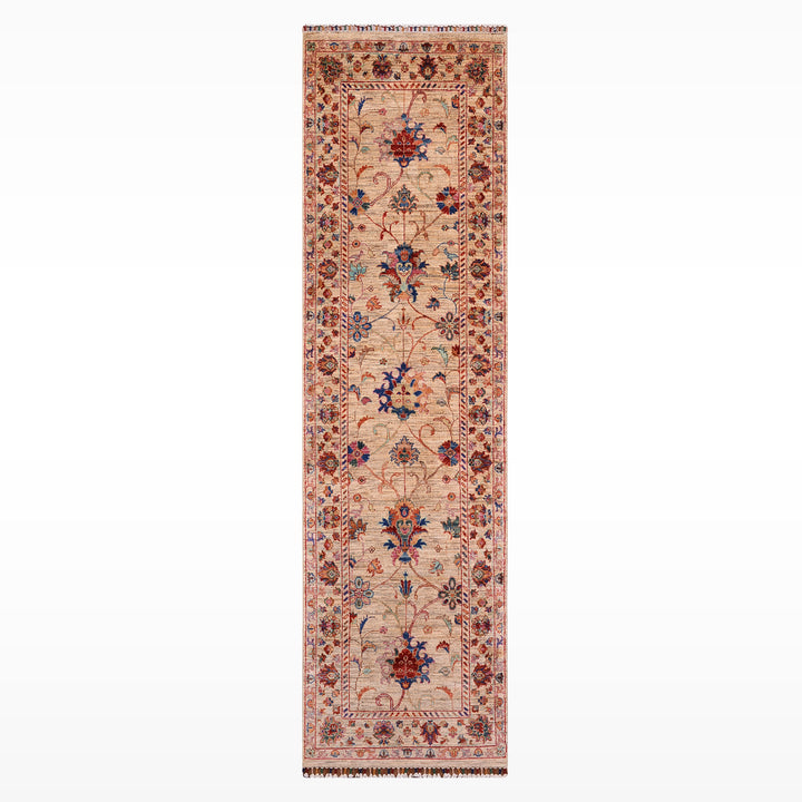 Sultani One Thousand and One Nights Runner Rug, Original Handwoven, Beige, Natural Dye Wool Carpet, 0.82x283 cm (2.32 square meters) - 3x8 ft 