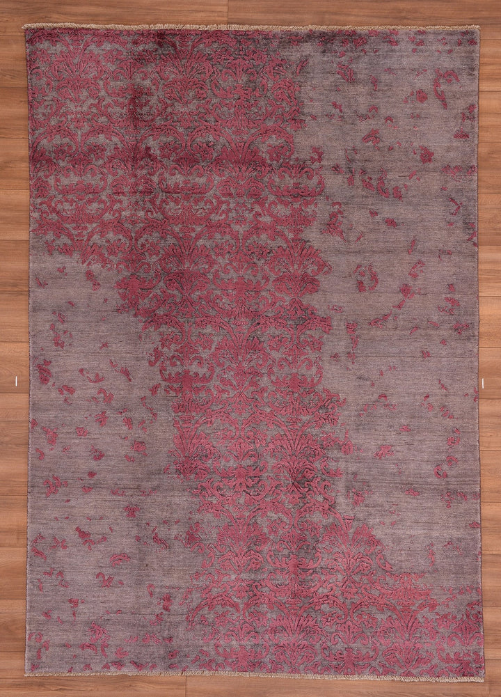 Fendi Original Hand Woven Gray Pink Wool Bamboo Carpet 171x242 4.14 Square Meters - 5x8 ft