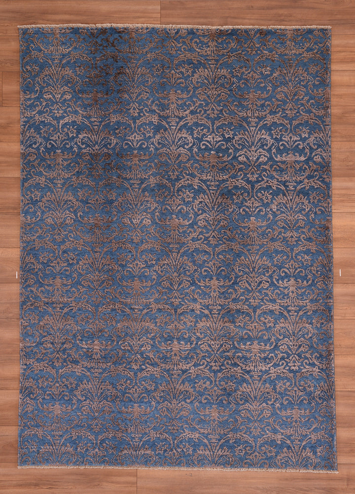 Fendi Original Hand Woven Gray Turquoise Wool Bamboo Carpet 171x238 4.07 Square Meters - 5x8 ft