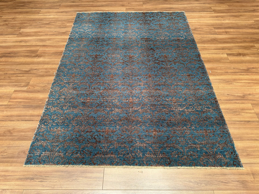 Fendi Original Hand Woven Gray Turquoise Wool Bamboo Carpet 171x238 4.07 Square Meters - 5x8 ft