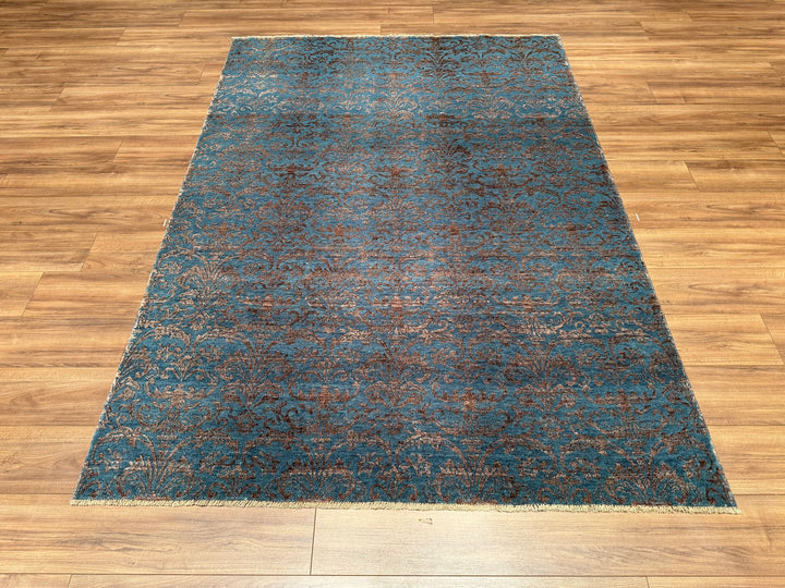 Fendi Original Hand Woven Gray Turquoise Wool Bamboo Carpet 171x238 4.07 Square Meters - 5x8 ft