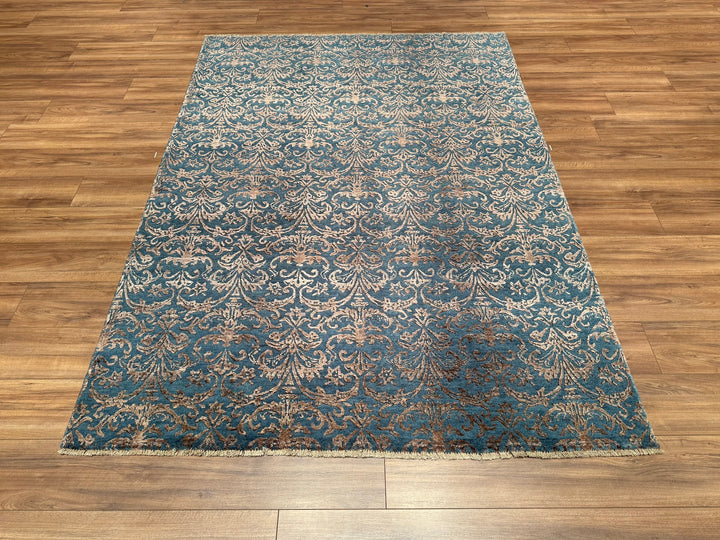 Fendi Original Hand Woven Gray Turquoise Wool Bamboo Carpet 171x238 4.07 Square Meters - 5x8 ft