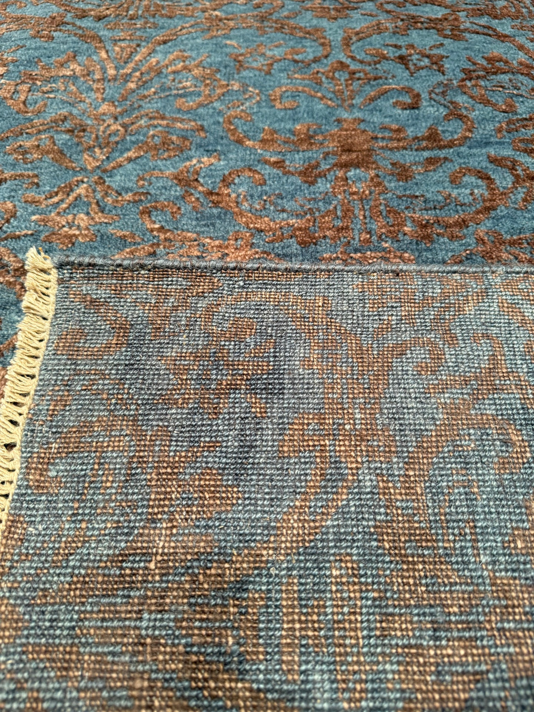 Fendi Original Hand Woven Gray Turquoise Wool Bamboo Carpet 171x238 4.07 Square Meters - 5x8 ft