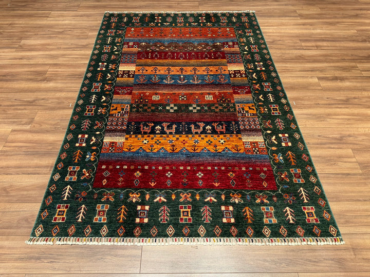 Khorjin Orjinal El Dokuması Yeşil Kök Boya Yün Halı 169x245 4.14 Metrekare - 6x9 ft