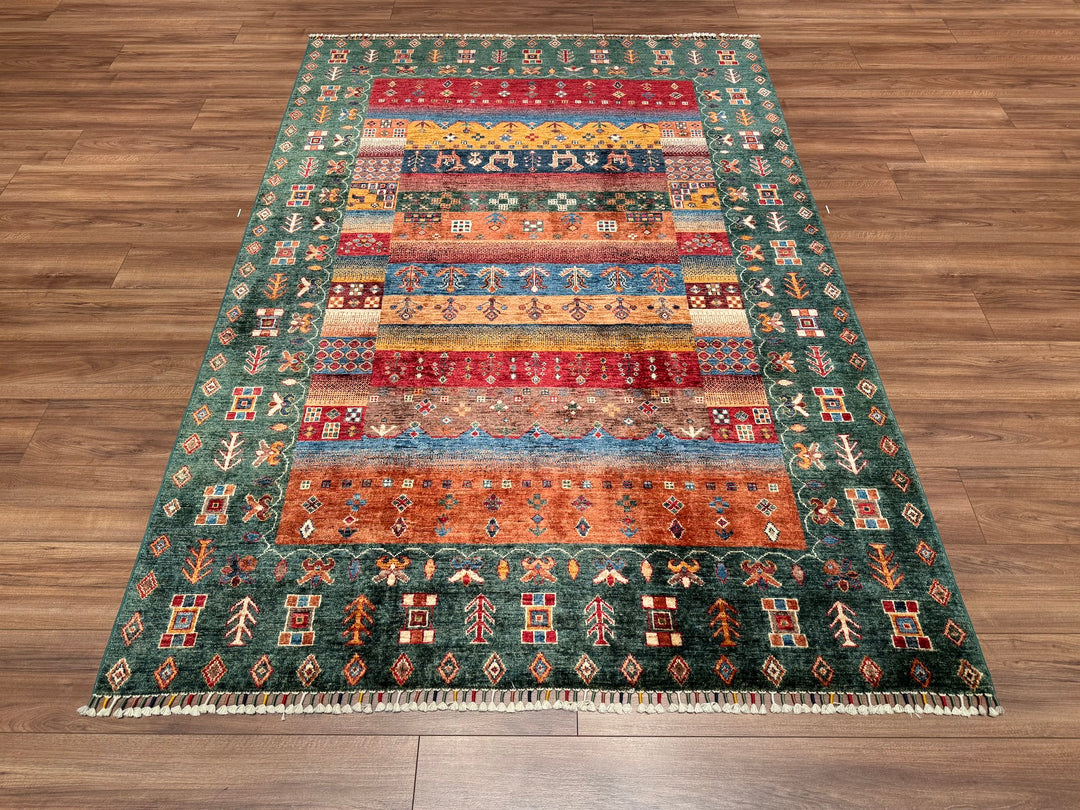 Khorjin Original Hand Woven Green Vegetable Dyed Wool Carpet 169x245 4.14 Square Meters - 6x9 ft