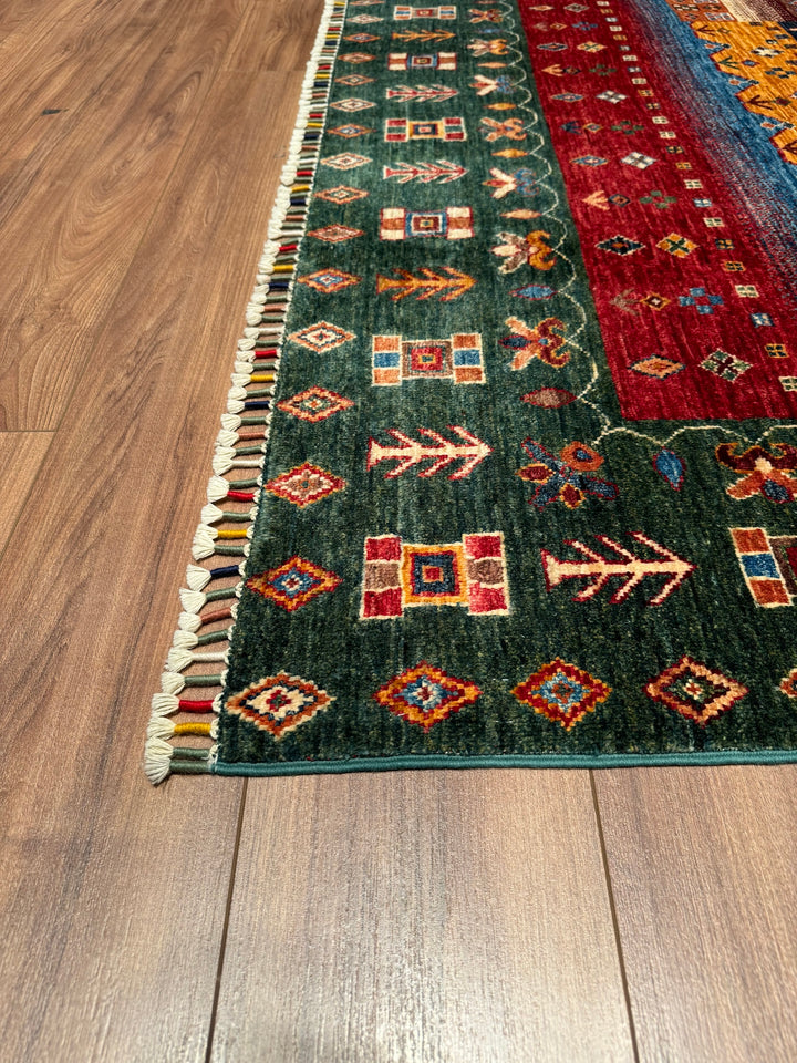 Khorjin Original Hand Woven Green Vegetable Dyed Wool Carpet 169x245 4.14 Square Meters - 6x9 ft