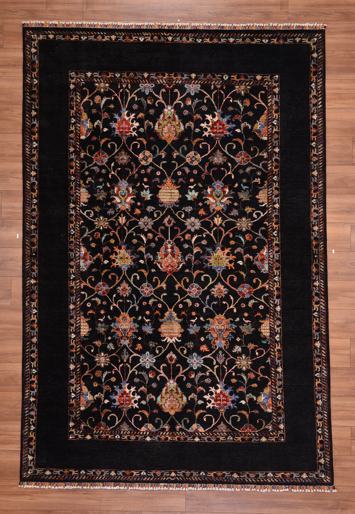 Sultani Binbirgece Original Hand Woven Black Vegetable Dyed Wool Carpet 204x303 6.18 Square Meters - 6x10 ft