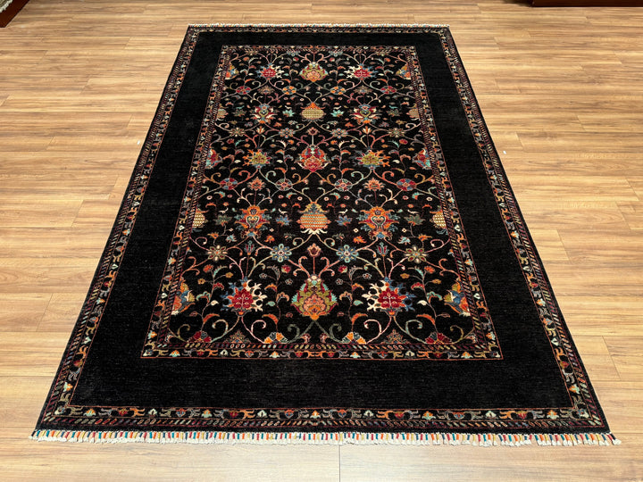 Sultani Binbirgece Orjinal El Dokuması Siyah Kök Boya Yün Halı 204x303 6.18 Metrekare - 6x10 ft