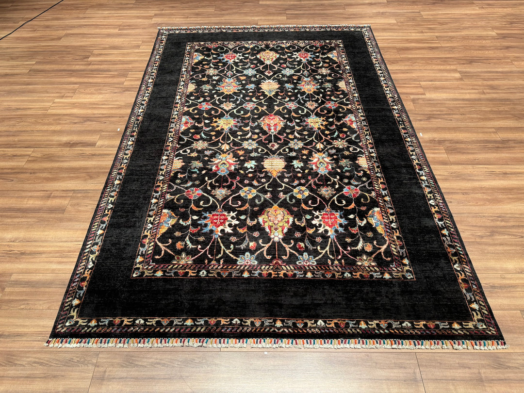 Sultani Binbirgece Original Hand Woven Black Vegetable Dyed Wool Carpet 204x303 6.18 Square Meters - 6x10 ft