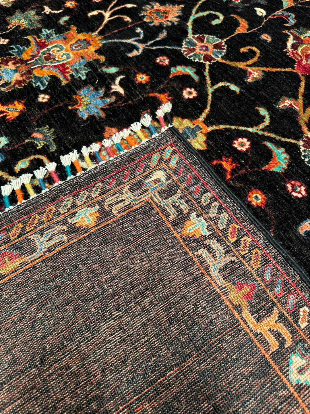 Sultani Binbirgece Original Hand Woven Black Vegetable Dyed Wool Carpet 204x303 6.18 Square Meters - 6x10 ft