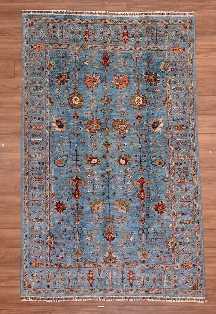 Sultani Çiçekli Orjinal El Dokuması Turkuaz Kök Boya Yün Halı 181x284 5.14 Metrekare - 6x9 ft