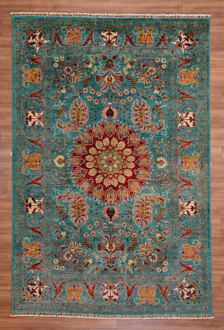 Sultani Binbirgece Original Hand Woven Green Vegetable Dyed Wool Carpet 209x314 6.56 Square Meters - 6x10 ft