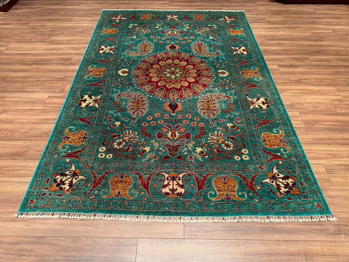 Sultani Binbirgece Original Hand Woven Green Vegetable Dyed Wool Carpet 209x314 6.56 Square Meters - 6x10 ft