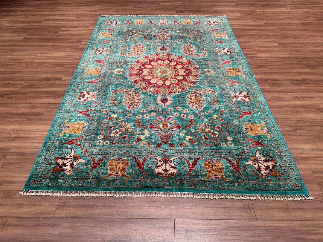 Sultani Binbirgece Orjinal El Dokuması Yeşil Kök Boya Yün Halı 209x314 6.56 Metrekare - 6x10 ft