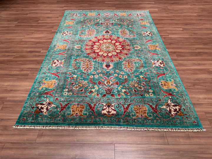 Sultani Binbirgece Original Hand Woven Green Vegetable Dyed Wool Carpet 209x314 6.56 Square Meters - 6x10 ft