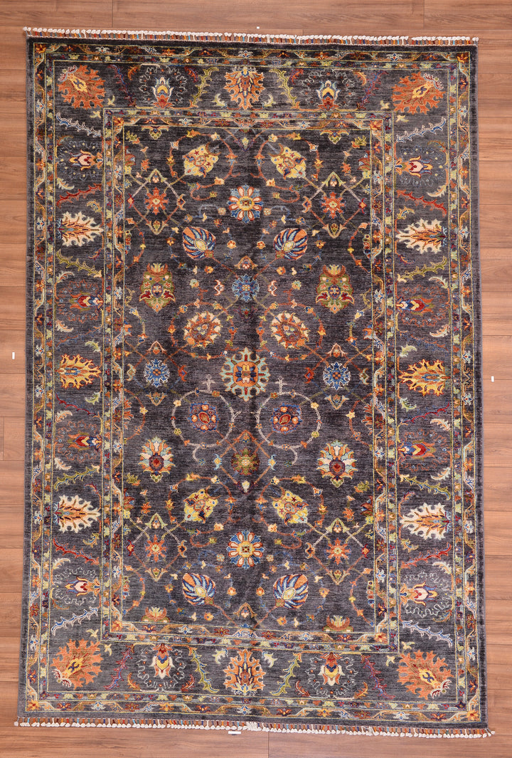 Sultani Binbirgece Original Hand Woven Anthracite Vegetable Dyed Wool Carpet 202x299 6.04 Square Meters - 6x10 ft