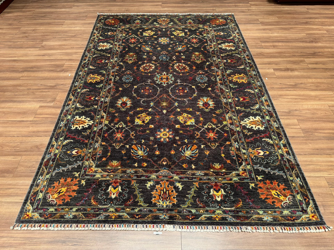 Sultani Binbirgece Original Hand Woven Anthracite Vegetable Dyed Wool Carpet 202x299 6.04 Square Meters - 6x10 ft