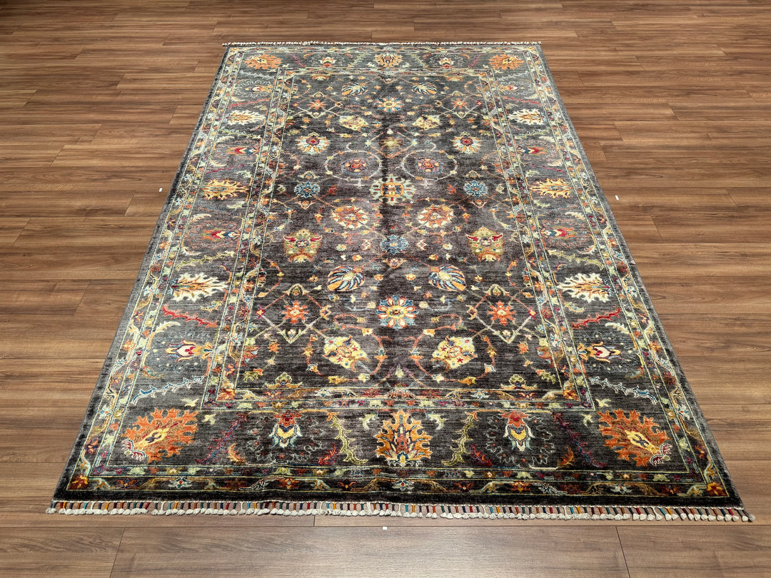 Sultani Binbirgece Original Hand Woven Anthracite Vegetable Dyed Wool Carpet 202x299 6.04 Square Meters - 6x10 ft