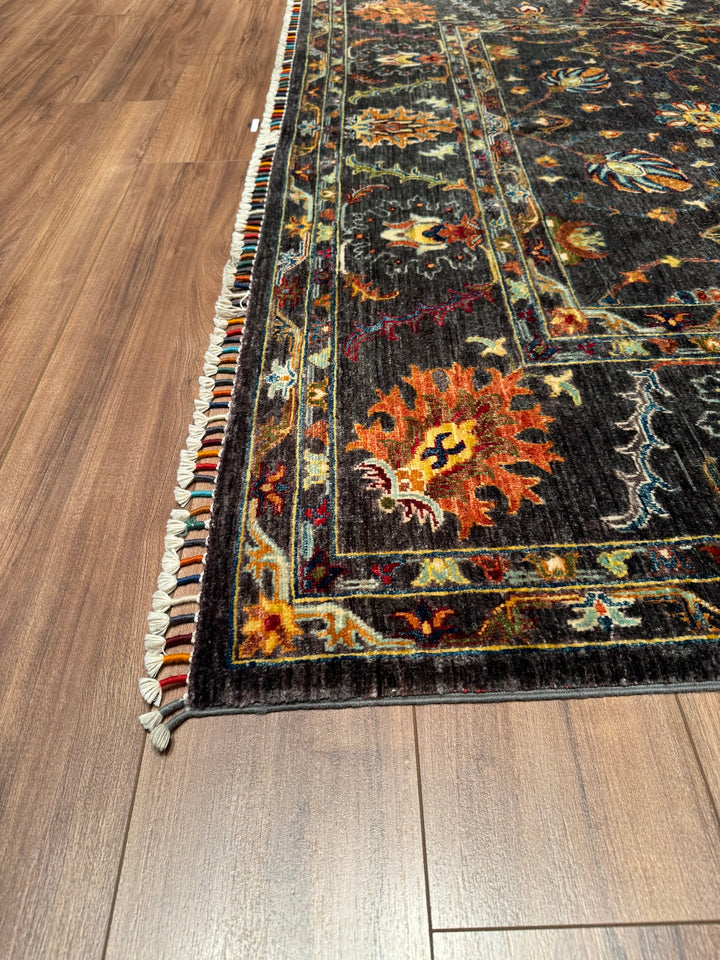 Sultani Binbirgece Original Hand Woven Anthracite Vegetable Dyed Wool Carpet 202x299 6.04 Square Meters - 6x10 ft