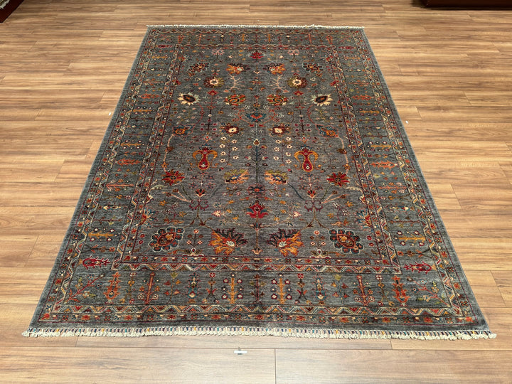 Sultani Floral Original Hand Woven Gray Vegetable Dyed Wool Carpet 206x284 5.85 Square Meters - 6x9 ft