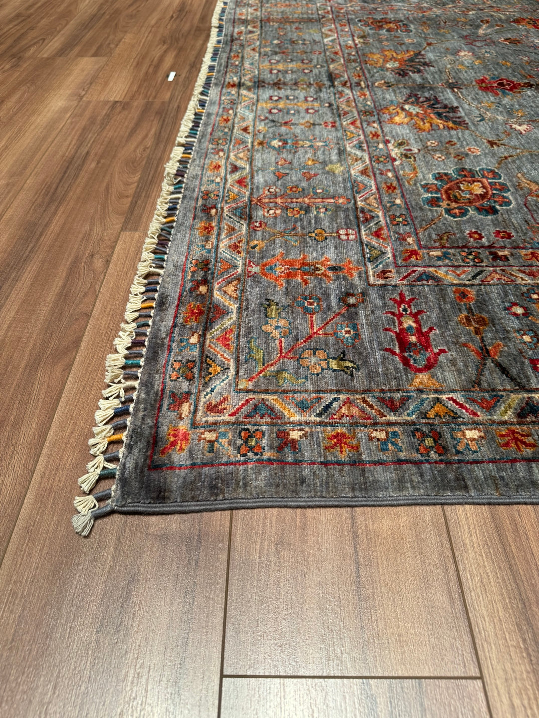 Sultani Floral Original Hand Woven Gray Vegetable Dyed Wool Carpet 206x284 5.85 Square Meters - 6x9 ft