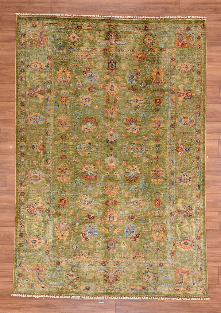 Sultani Binbirgece Original Hand Woven Green Vegetable Dyed Wool Carpet 204x295 6.02 Square Meters - 7x10 ft