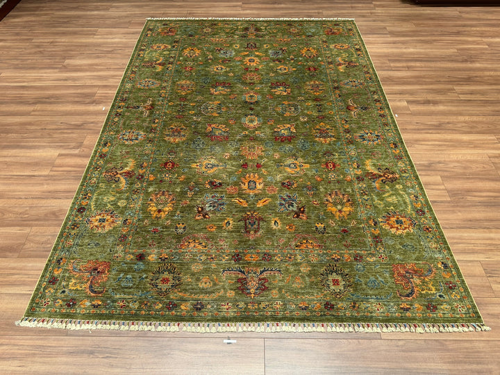 Sultani Binbirgece Original Hand Woven Green Vegetable Dyed Wool Carpet 204x295 6.02 Square Meters - 7x10 ft