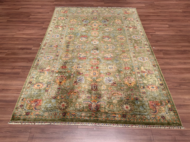 Sultani Binbirgece Original Hand Woven Green Vegetable Dyed Wool Carpet 204x295 6.02 Square Meters - 7x10 ft