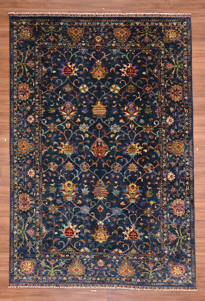 Sultani Binbirgece Original Hand Woven Blue Vegetable Dyed Wool Carpet 202x294 5.94 Square Meters - 7x10 ft