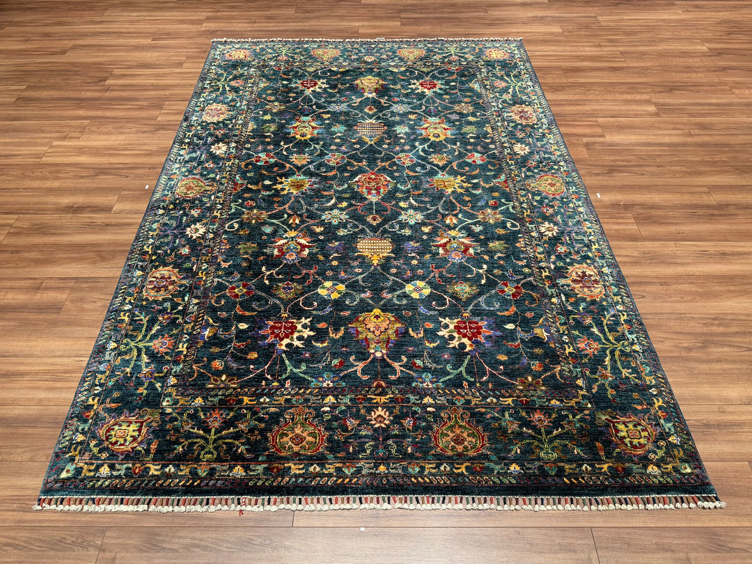 Sultani Binbirgece Original Hand Woven Blue Vegetable Dyed Wool Carpet 202x294 5.94 Square Meters - 7x10 ft