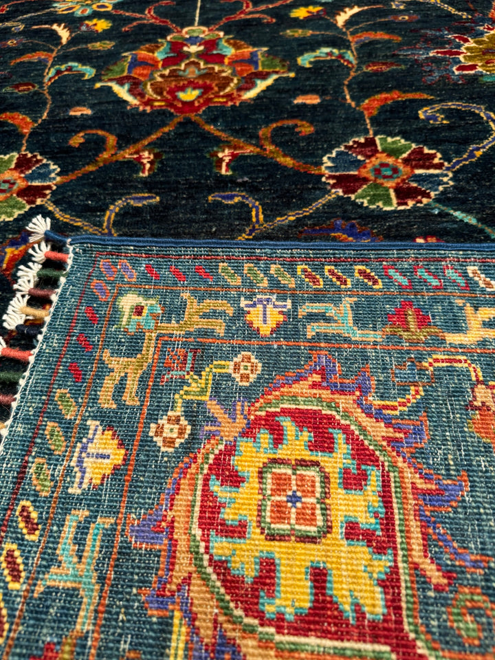 Sultani Binbirgece Original Hand Woven Blue Vegetable Dyed Wool Carpet 202x294 5.94 Square Meters - 7x10 ft