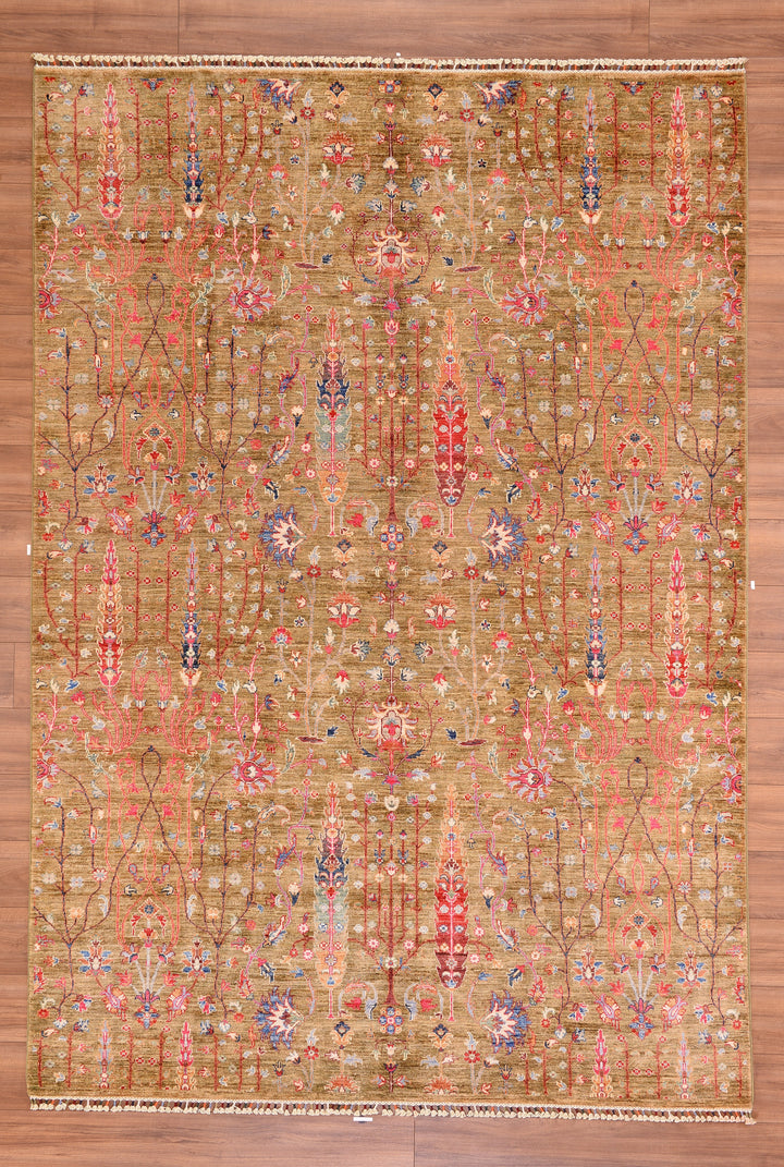 Sultani Binbirgece Original Hand Woven Green Vegetable Dyed Wool Carpet 210x301 6.32 Square Meters - 7x10 ft