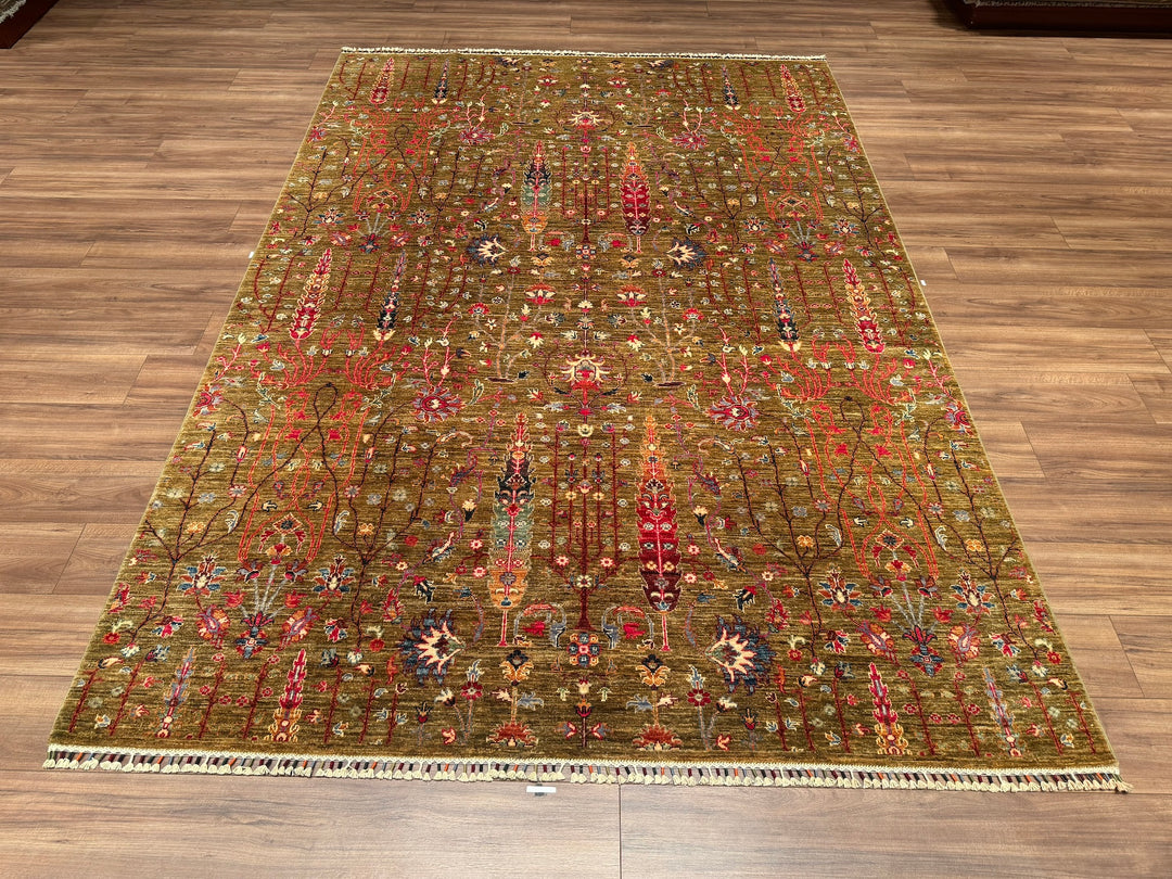 Sultani Binbirgece Orjinal El Dokuması Yeşil Kök Boya Yün Halı 210x301 6.32 Metrekare - 7x10 ft