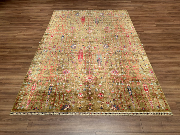 Sultani Binbirgece Original Hand Woven Green Vegetable Dyed Wool Carpet 210x301 6.32 Square Meters - 7x10 ft