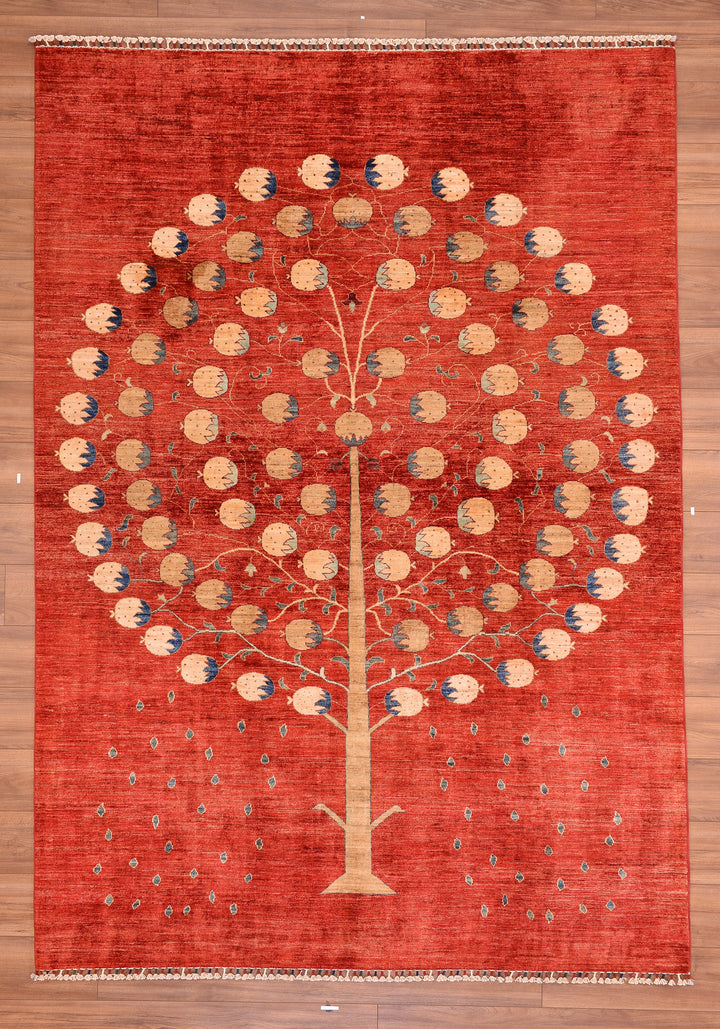 Pomegranate Tree Original Hand Woven Red Vegetable Dyed Wool Carpet 203x287 5.83 Square Meters - 7x10 ft