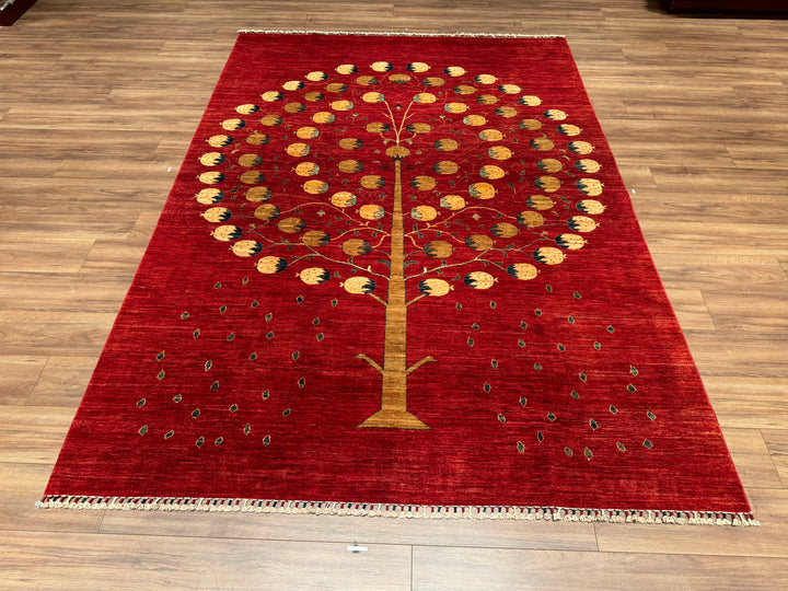 Pomegranate Tree Original Hand Woven Red Vegetable Dyed Wool Carpet 203x287 5.83 Square Meters - 7x10 ft