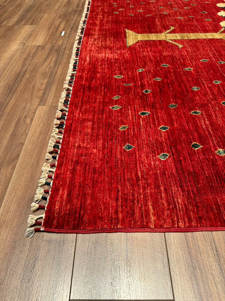 Pomegranate Tree Original Hand Woven Red Vegetable Dyed Wool Carpet 203x287 5.83 Square Meters - 7x10 ft