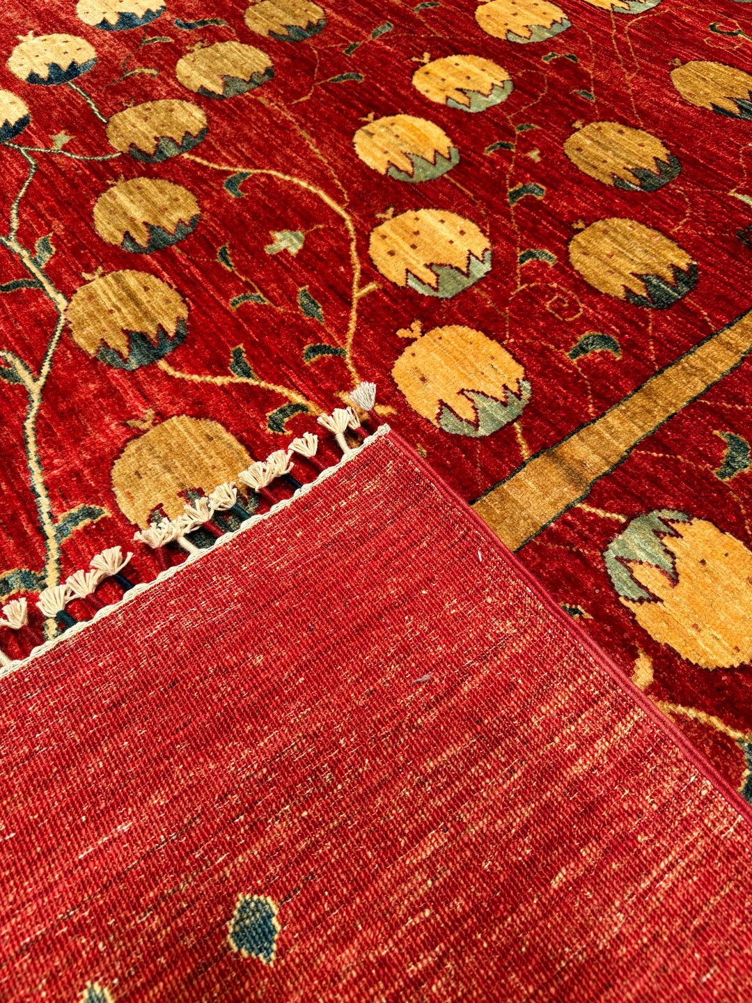 Pomegranate Tree Original Hand Woven Red Vegetable Dyed Wool Carpet 203x287 5.83 Square Meters - 7x10 ft