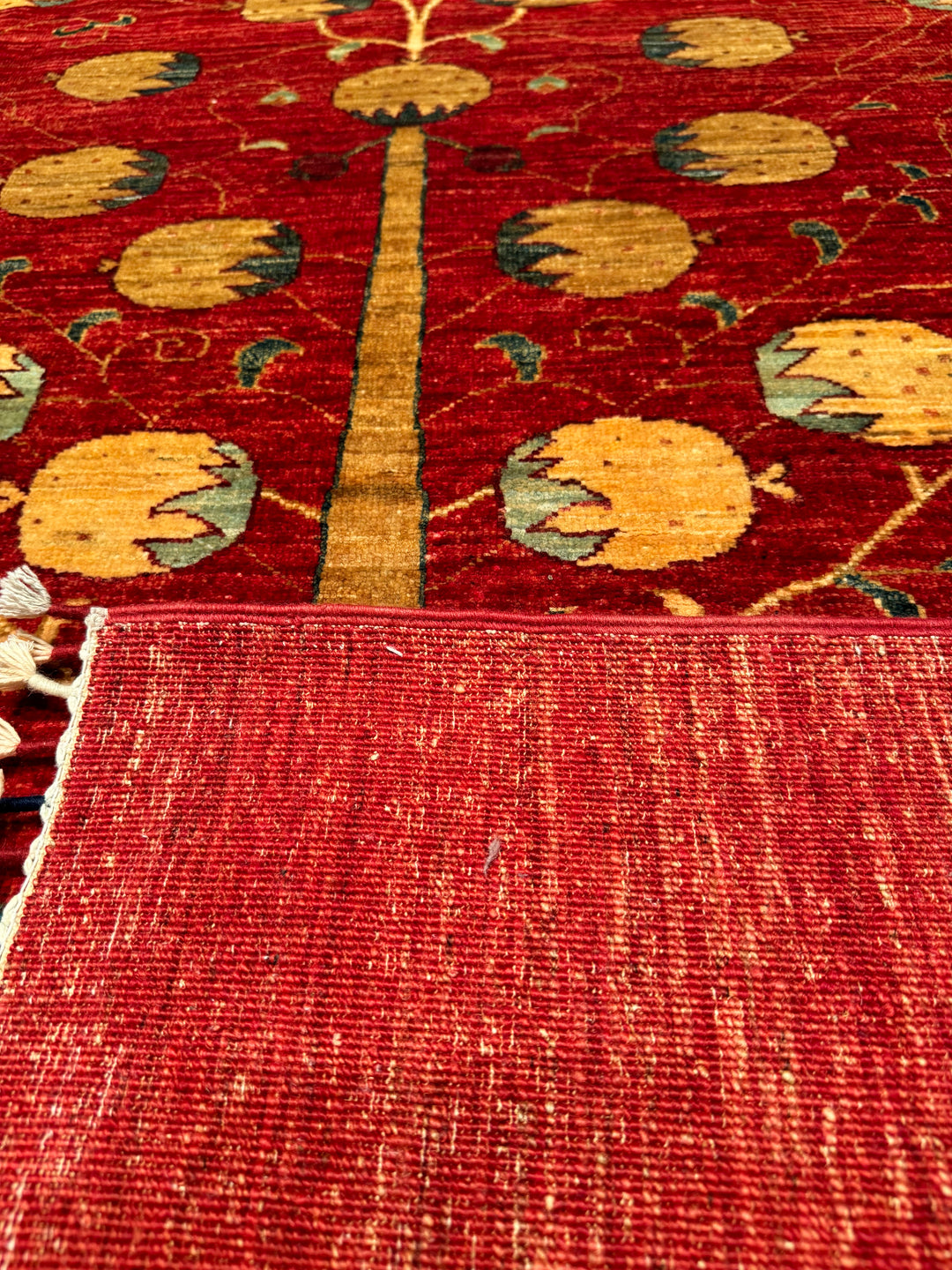 Pomegranate Tree Original Hand Woven Red Vegetable Dyed Wool Carpet 203x287 5.83 Square Meters - 7x10 ft