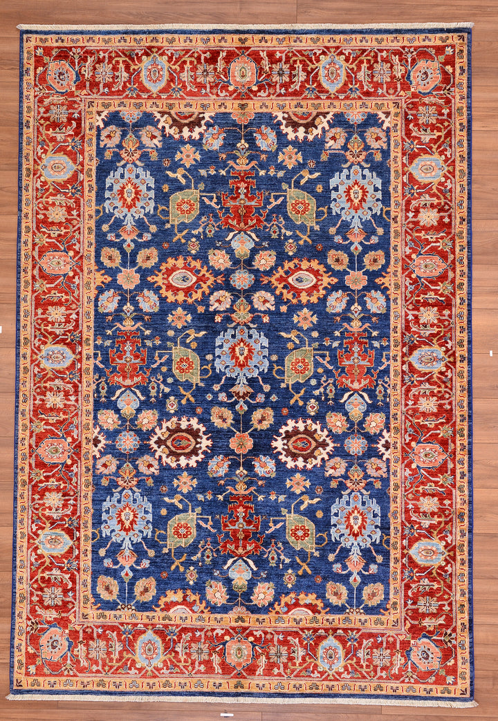 Uşak Original Hand Woven Red Blue Vegetable Dyed Wool Carpet 198x288 5.70 Square Meters - 7x10 ft