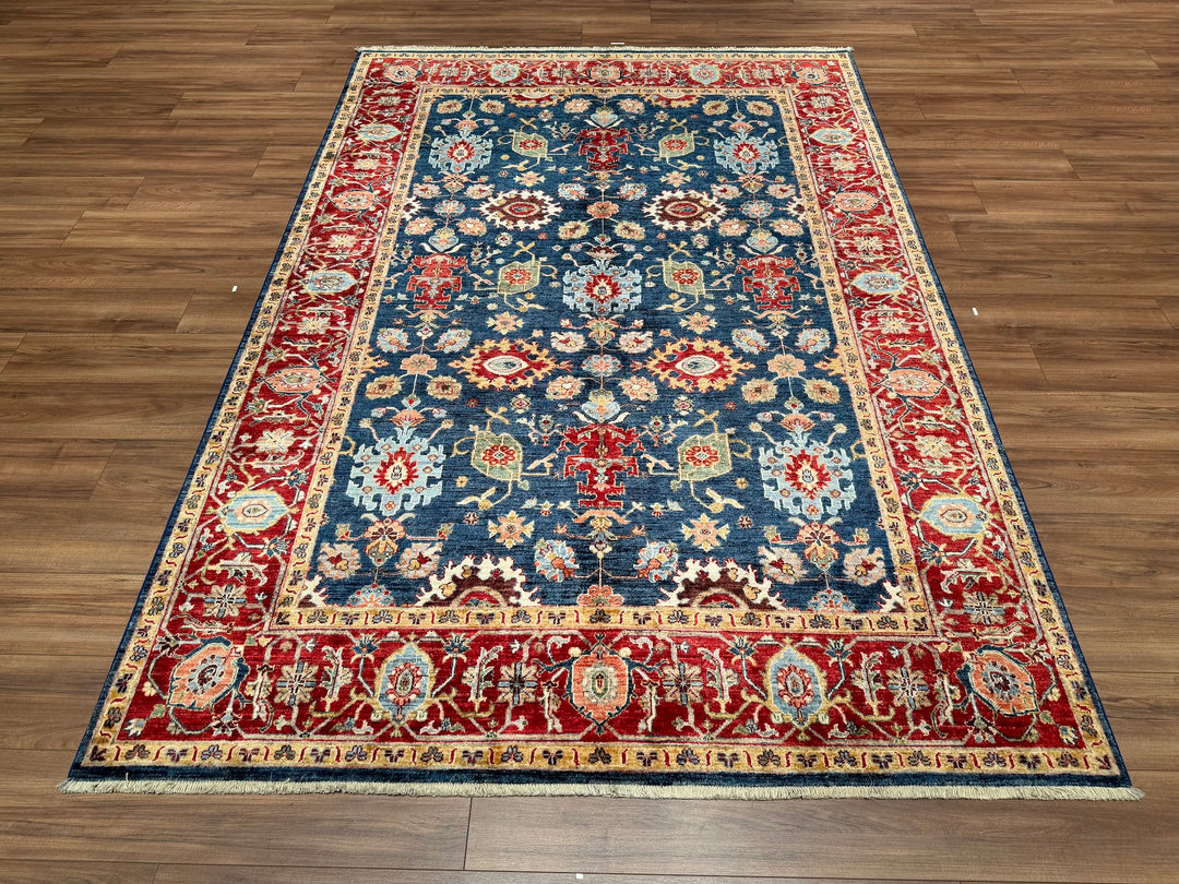 Uşak Original Hand Woven Red Blue Vegetable Dyed Wool Carpet 198x288 5.70 Square Meters - 7x10 ft