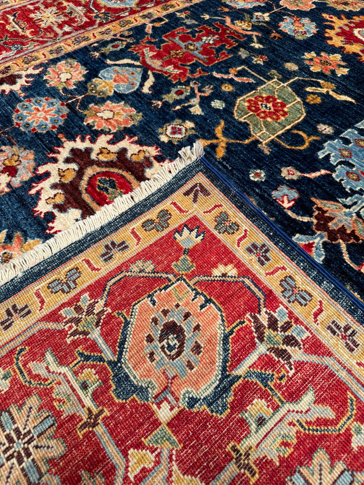 Uşak Original Hand Woven Red Blue Vegetable Dyed Wool Carpet 198x288 5.70 Square Meters - 7x10 ft