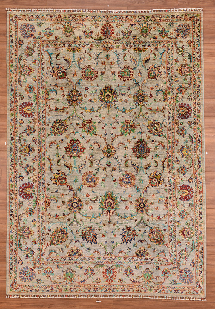 Sultani Binbirgece Original Hand Woven Green Vegetable Dyed Wool Carpet 208x296 6.16 Square Meters - 7x10 ft