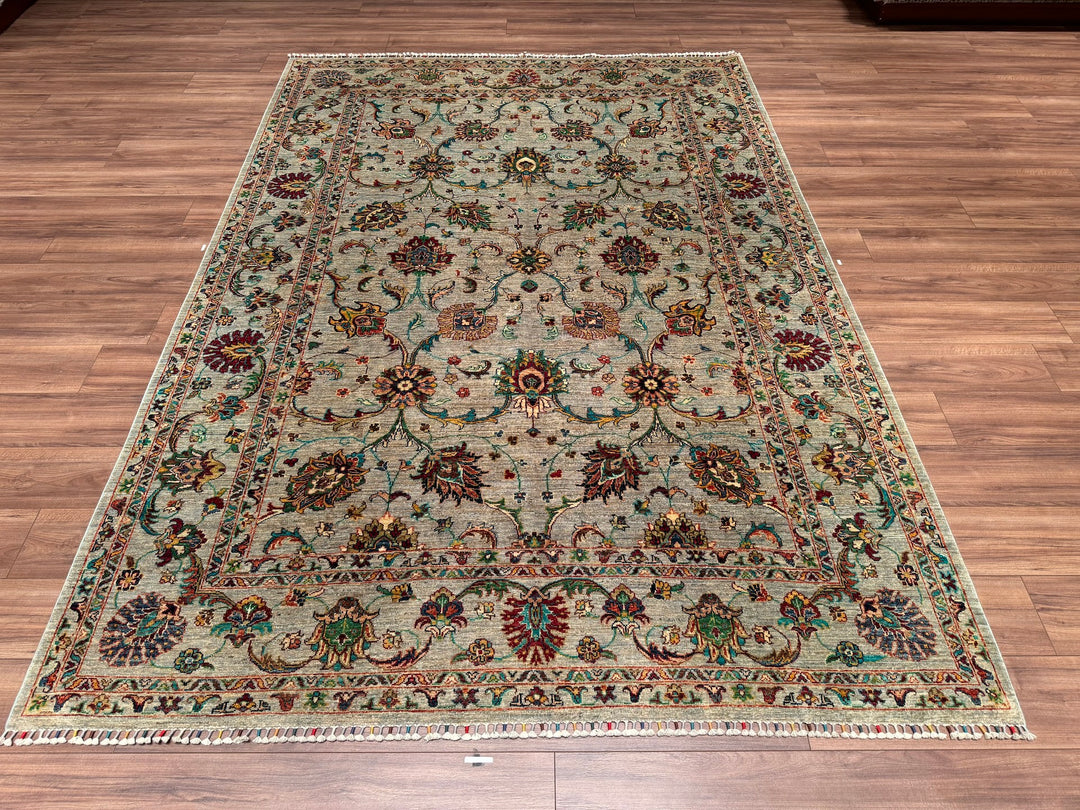 Sultani Binbirgece Original Hand Woven Green Vegetable Dyed Wool Carpet 208x296 6.16 Square Meters - 7x10 ft