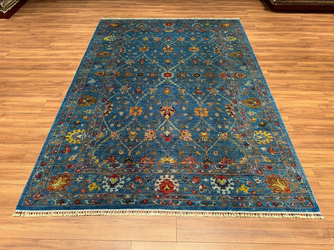 Sultani Binbirgece Orjinal El Dokuması Mavi Kök Boya Yün Halı 216x304 6.57 Metrekare - 6x10 ft